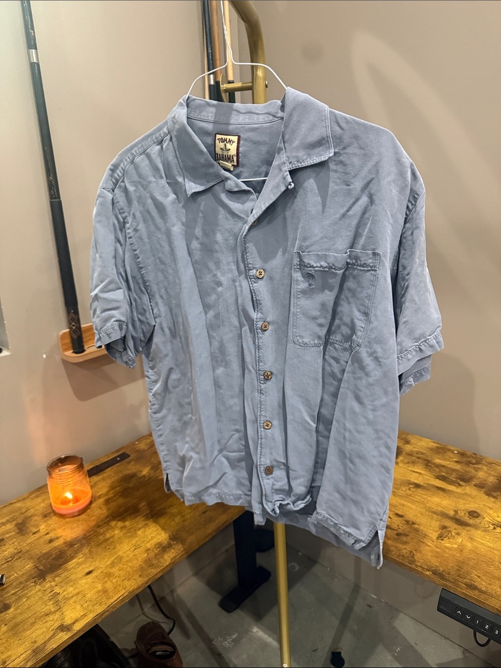 Tommy Bahama silk Light Blue Short-Sleeve Camp Shirt